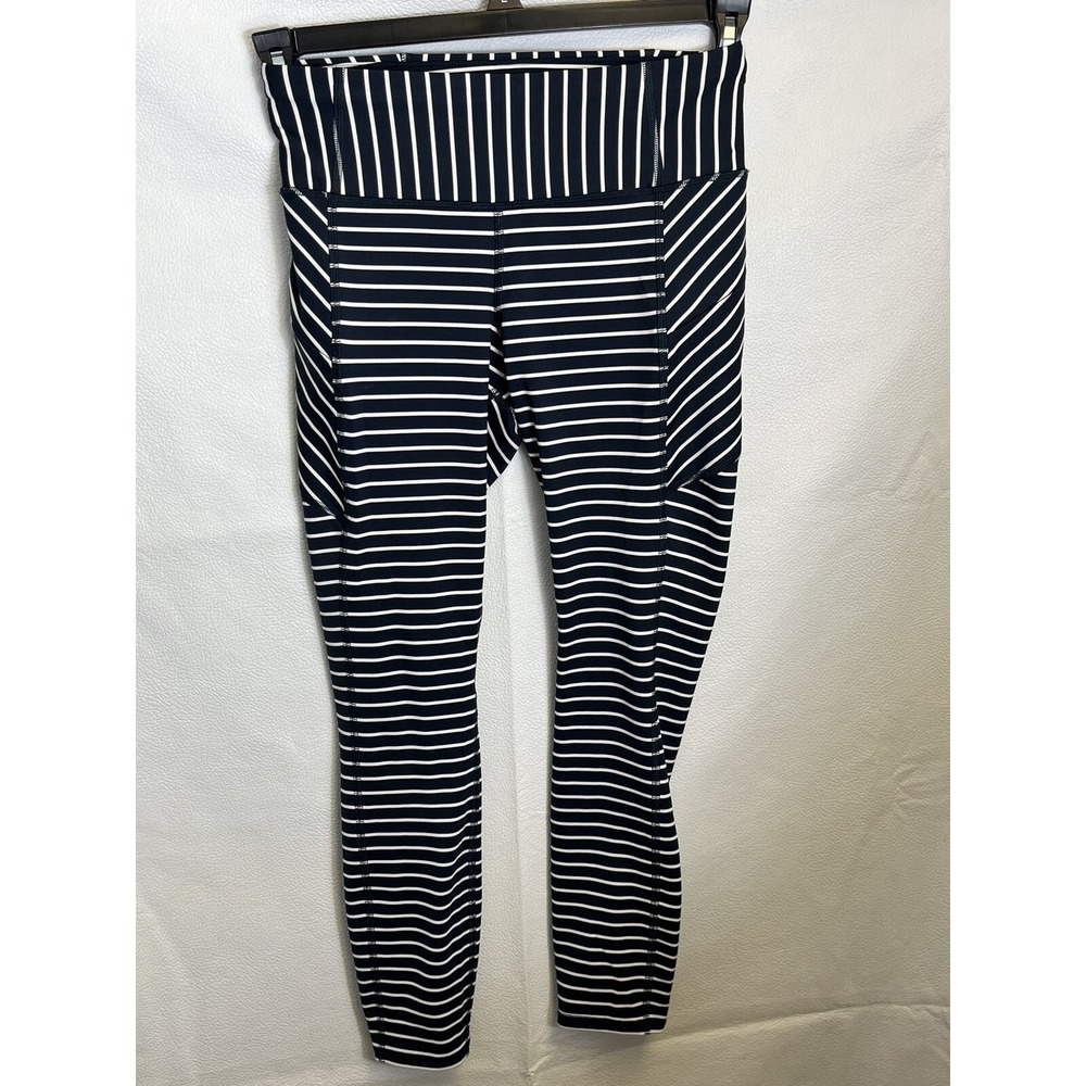 Athleta Womens Chaturanga Capri Leggings 243095 X Small Blue White Striped